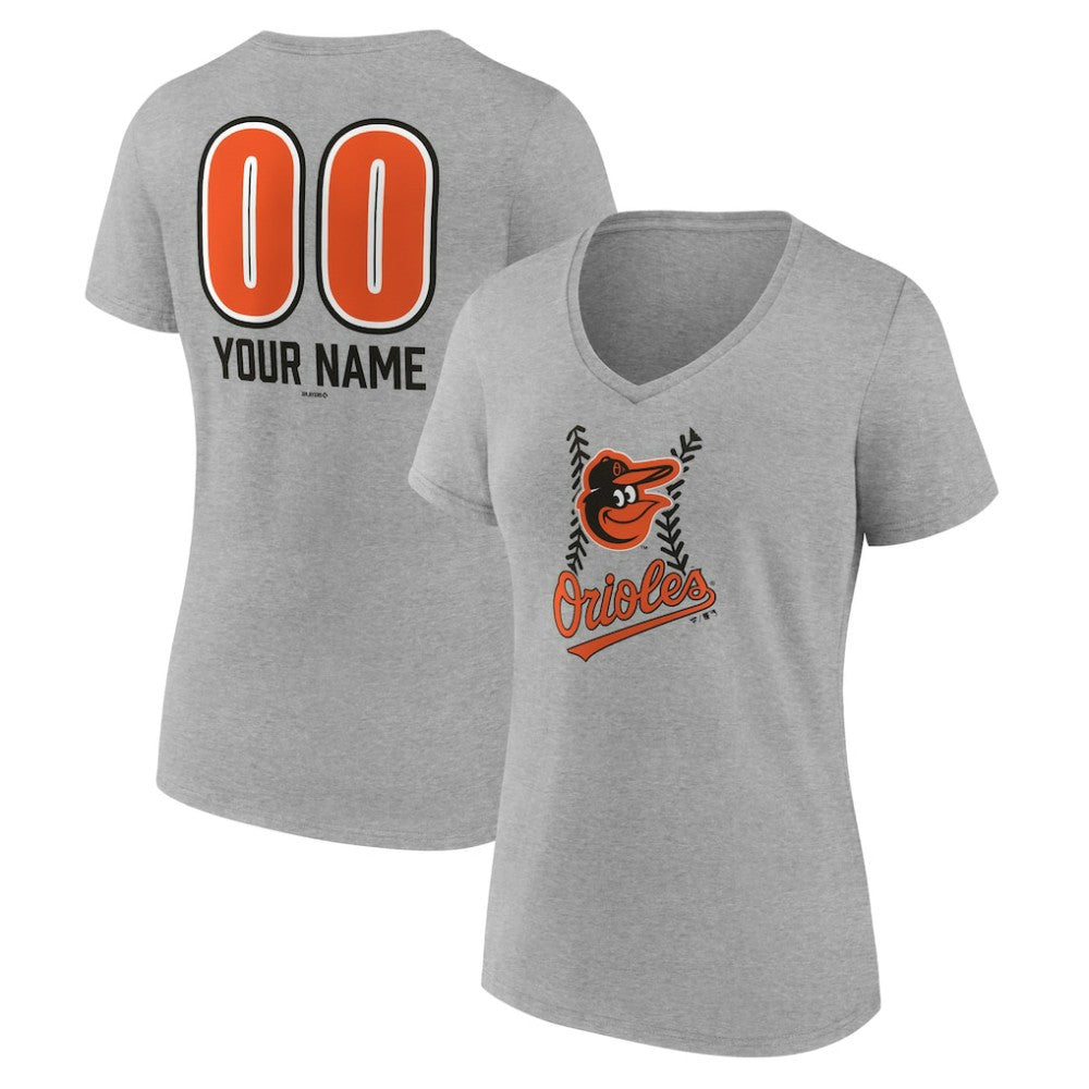 Baltimore Orioles Women's Personalized Name & Number Fastball V-Neck T-Shirt - Gray T-shirts