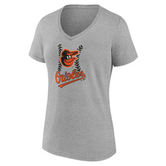 Baltimore Orioles Women's Personalized Name & Number Fastball V-Neck T-Shirt - Gray T-shirts