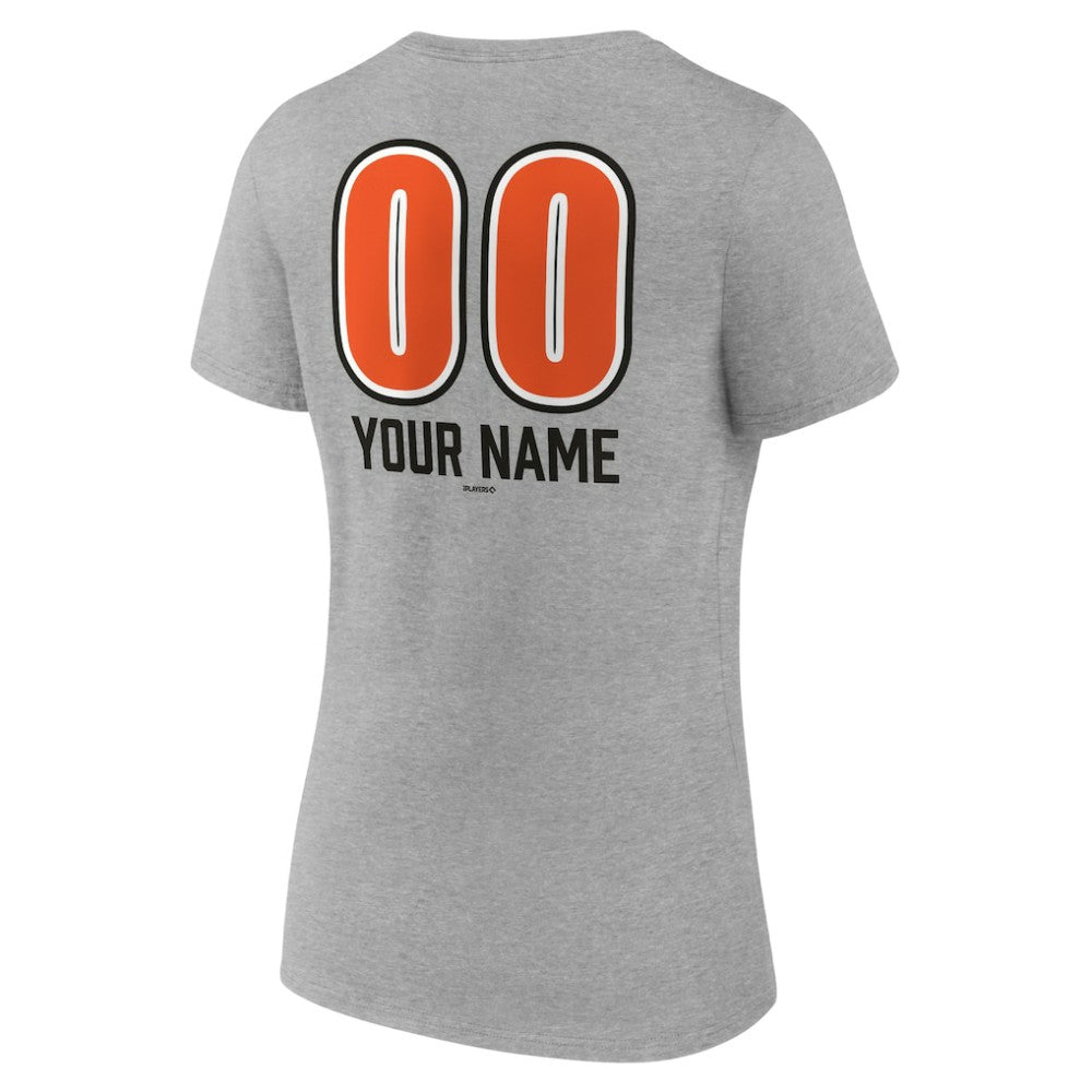 Baltimore Orioles Women's Personalized Name & Number Fastball V-Neck T-Shirt - Gray T-shirts