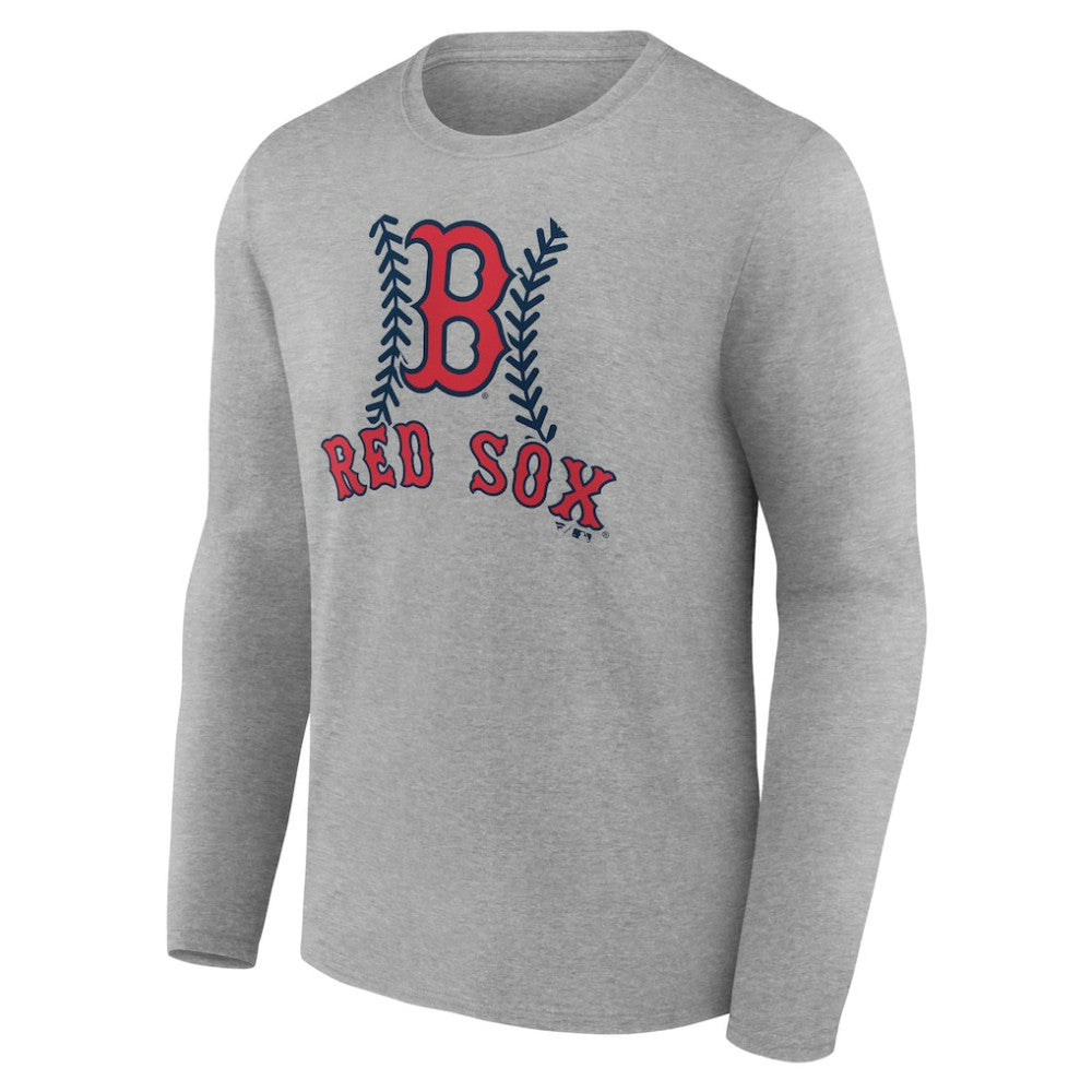 Boston Red Sox Personalized Name & Number Fastball Long Sleeve T-Shirt - Gray T-shirts