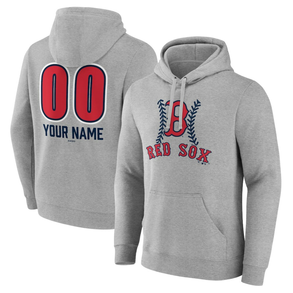 Boston Red Sox Personalized Name & Number Fastball Pullover Hoodie - Gray Hoodies