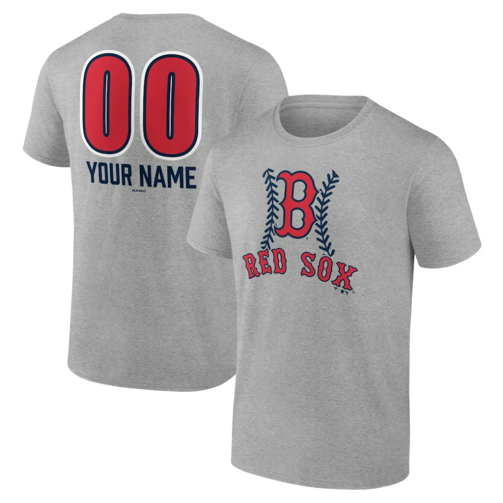 Boston Red Sox Personalized Name & Number Fastball T-Shirt - Heather Gray T-shirts