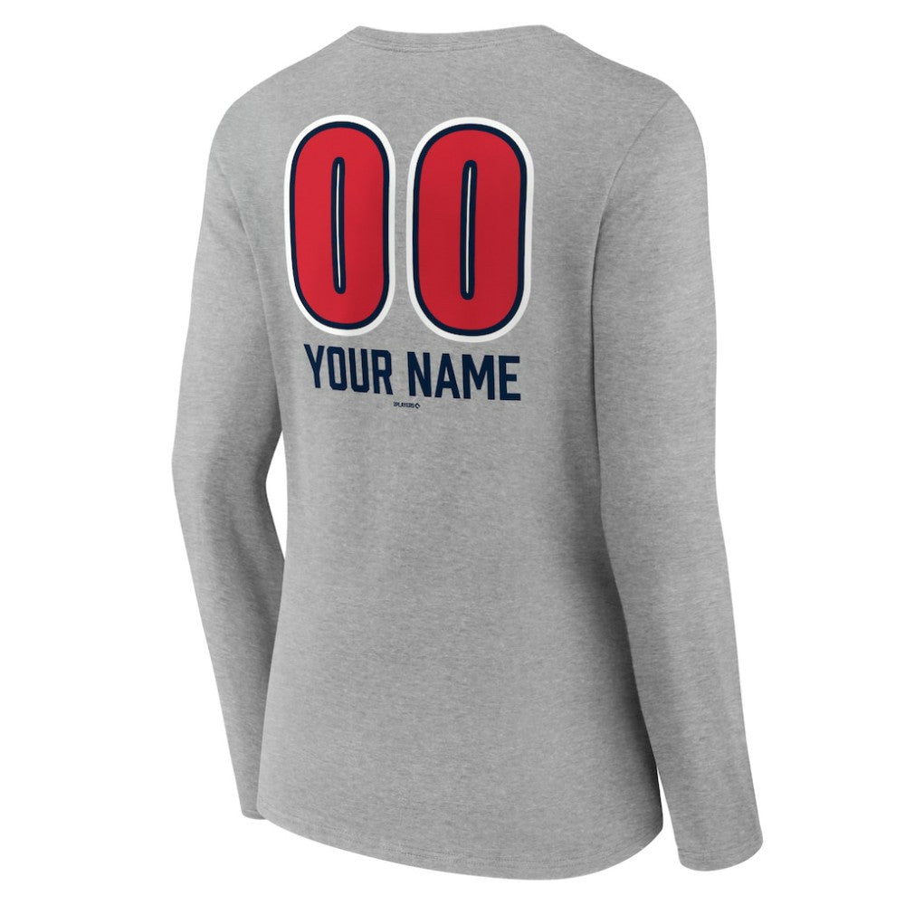 Boston Red Sox Women's Personalized Name & Number Fastball Long Sleeve V-Neck T-Shirt - Gray T-shirts
