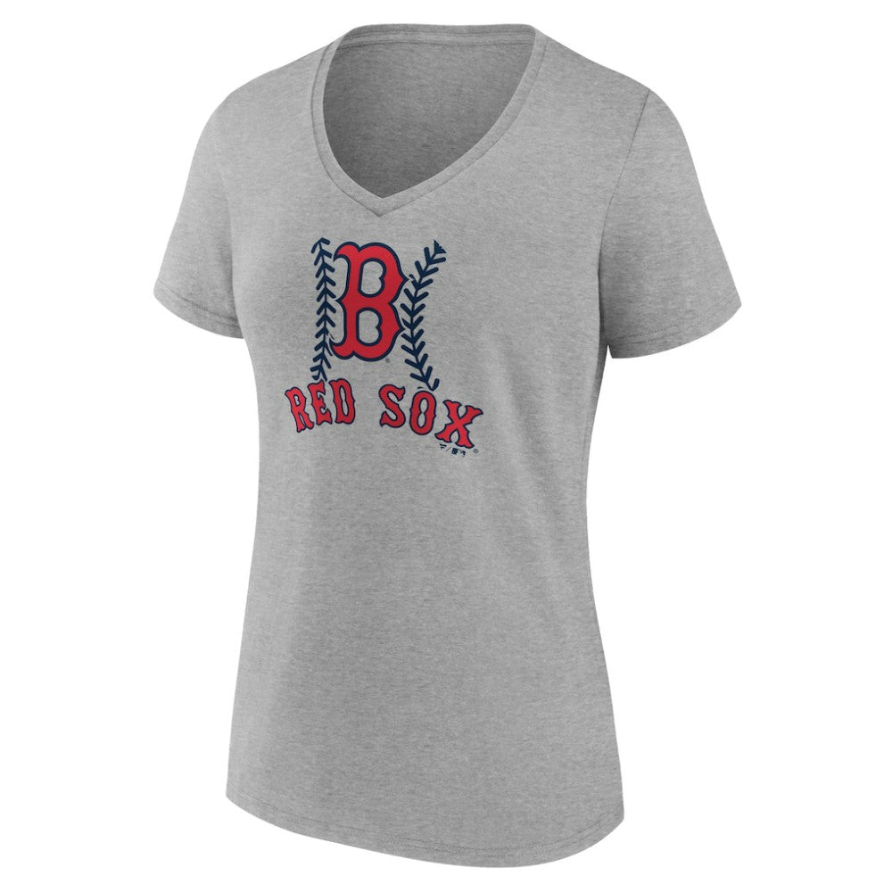 Boston Red Sox Women's Personalized Name & Number Fastball V-Neck T-Shirt - Gray T-shirts