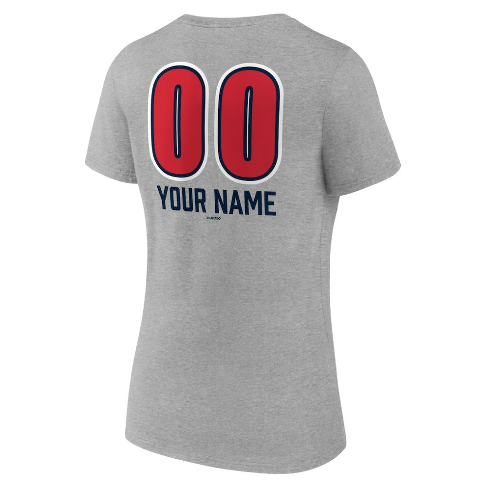 Boston Red Sox Women's Personalized Name & Number Fastball V-Neck T-Shirt - Gray T-shirts
