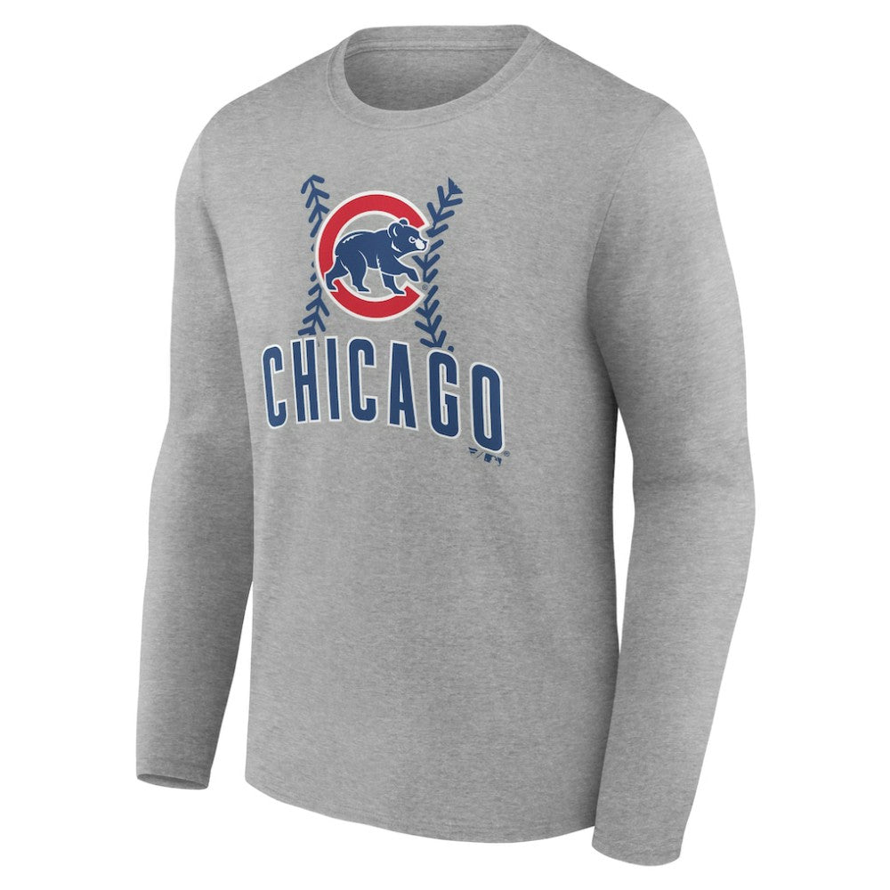 Chicago Cubs Personalized Name & Number Fastball Long Sleeve T-Shirt - Gray T-shirts