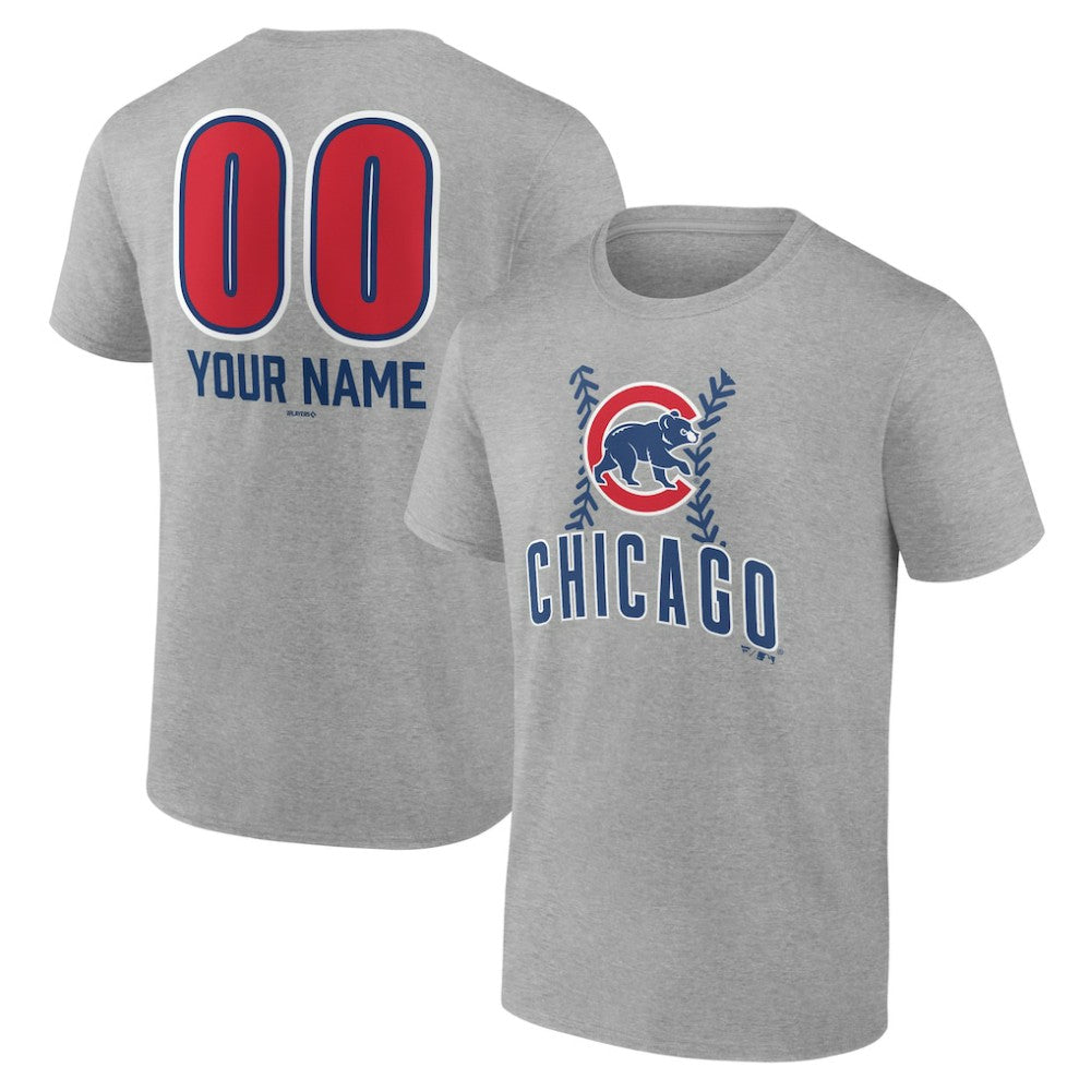 Chicago Cubs Personalized Name & Number Fastball T-Shirt - Heather Gray T-shirts