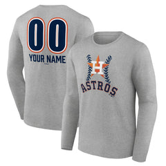 Houston Astros Personalized Name & Number Fastball Long Sleeve T-Shirt - Gray T-shirts