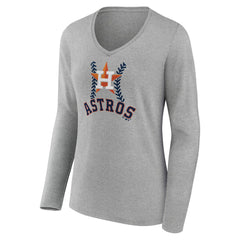 Houston Astros Women's Personalized Name & Number Fastball Long Sleeve V-Neck T-Shirt - Gray T-shirts