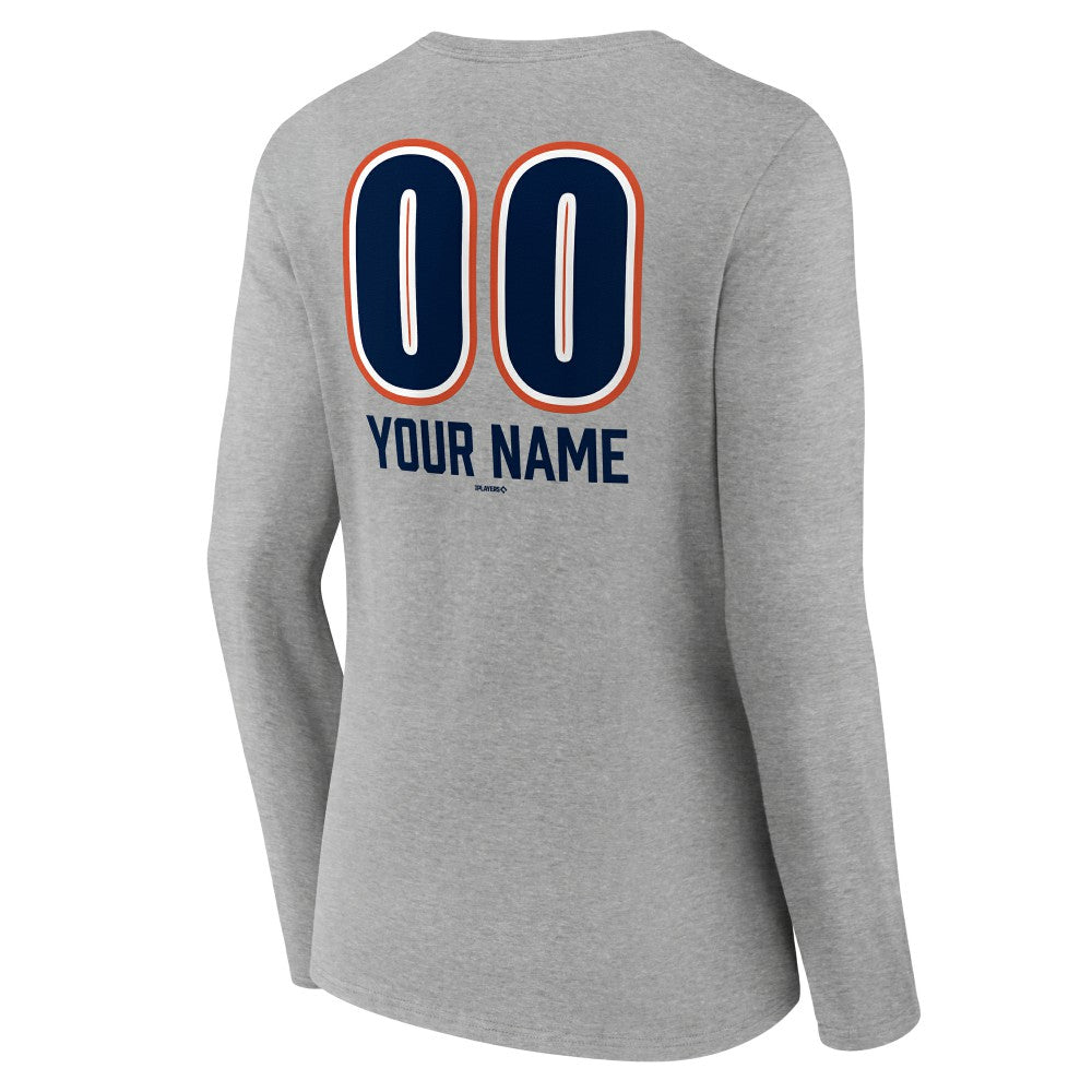 Houston Astros Women's Personalized Name & Number Fastball Long Sleeve V-Neck T-Shirt - Gray T-shirts