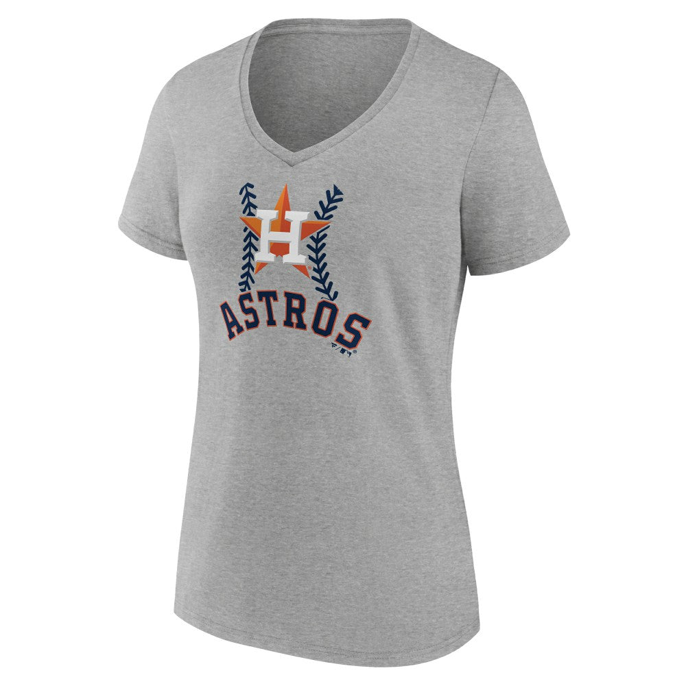 Houston Astros Women's Personalized Name & Number Fastball V-Neck T-Shirt - Gray T-shirts