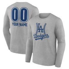 Los Angeles Dodgers Personalized Name & Number Fastball Long Sleeve T-Shirt - Gray T-shirts