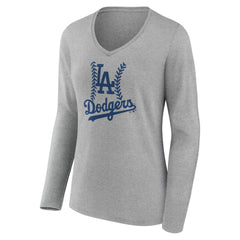 Los Angeles Dodgers Women's Personalized Name & Number Fastball Long Sleeve V-Neck T-Shirt - Gray T-shirts