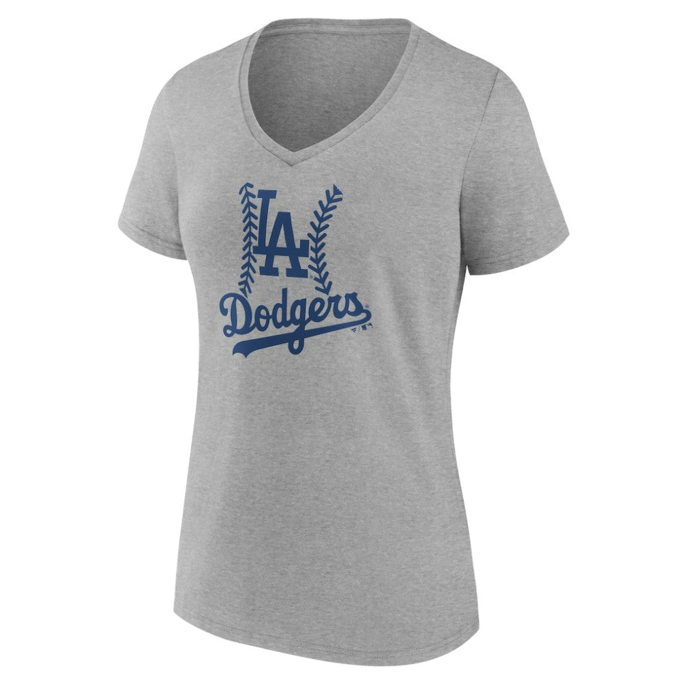 Los Angeles Dodgers Women's Personalized Name & Number Fastball V-Neck T-Shirt - Gray T-shirts