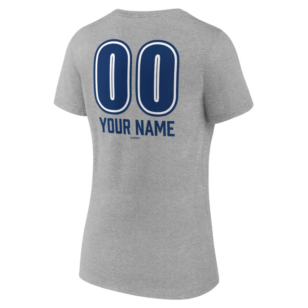 Los Angeles Dodgers Women's Personalized Name & Number Fastball V-Neck T-Shirt - Gray T-shirts