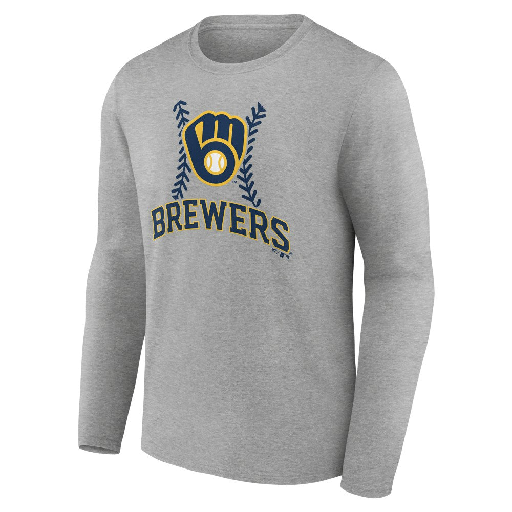 Milwaukee Brewers Personalized Name & Number Fastball Long Sleeve T-Shirt - Gray T-shirts