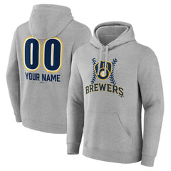 Milwaukee Brewers Personalized Name & Number Fastball Pullover Hoodie - Gray Hoodies