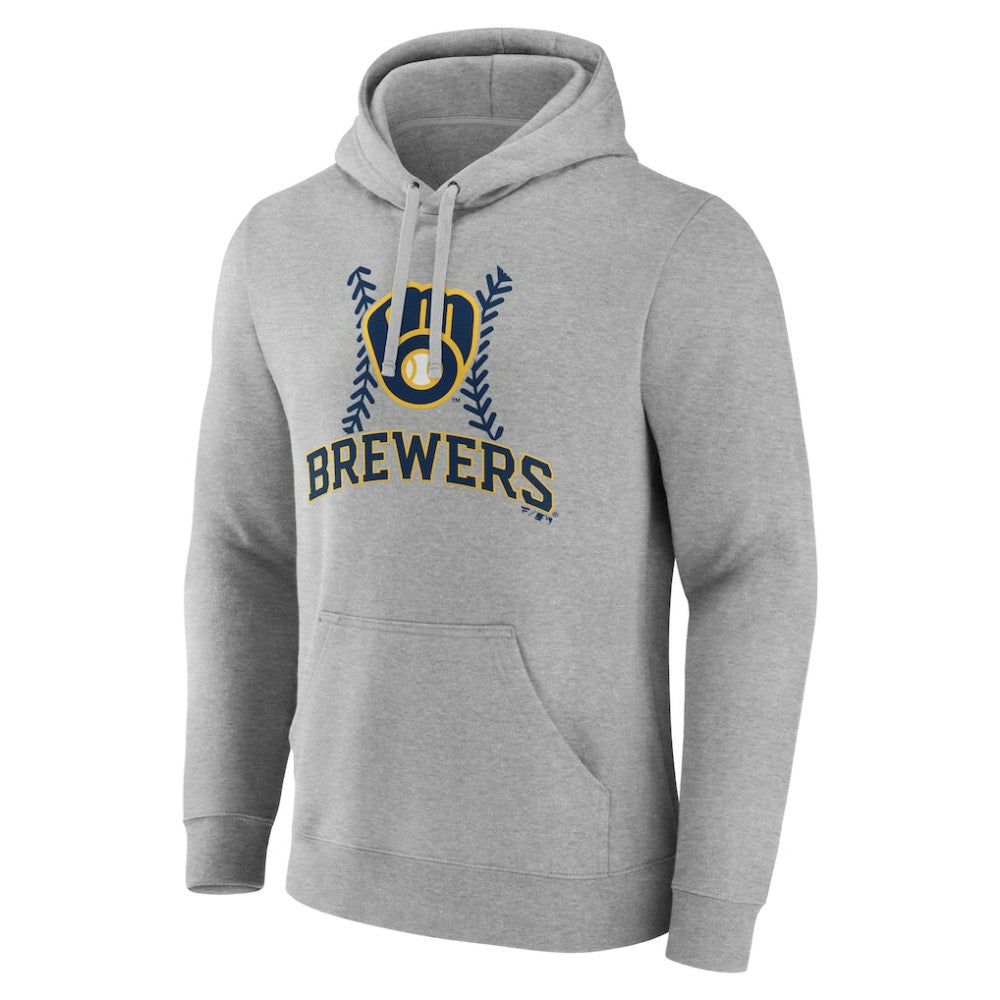 Milwaukee Brewers Personalized Name & Number Fastball Pullover Hoodie - Gray Hoodies