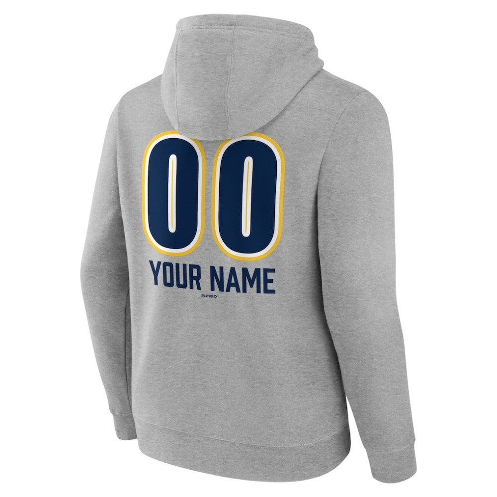 Milwaukee Brewers Personalized Name & Number Fastball Pullover Hoodie - Gray Hoodies