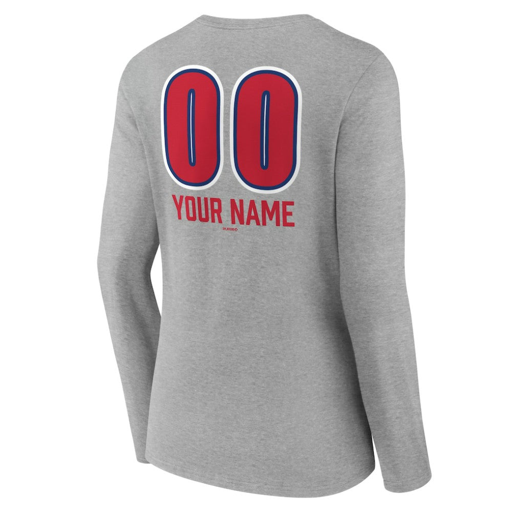 Philadelphia Phillies Women's Personalized Name & Number Fastball Long Sleeve V-Neck T-Shirt - Gray T-shirts