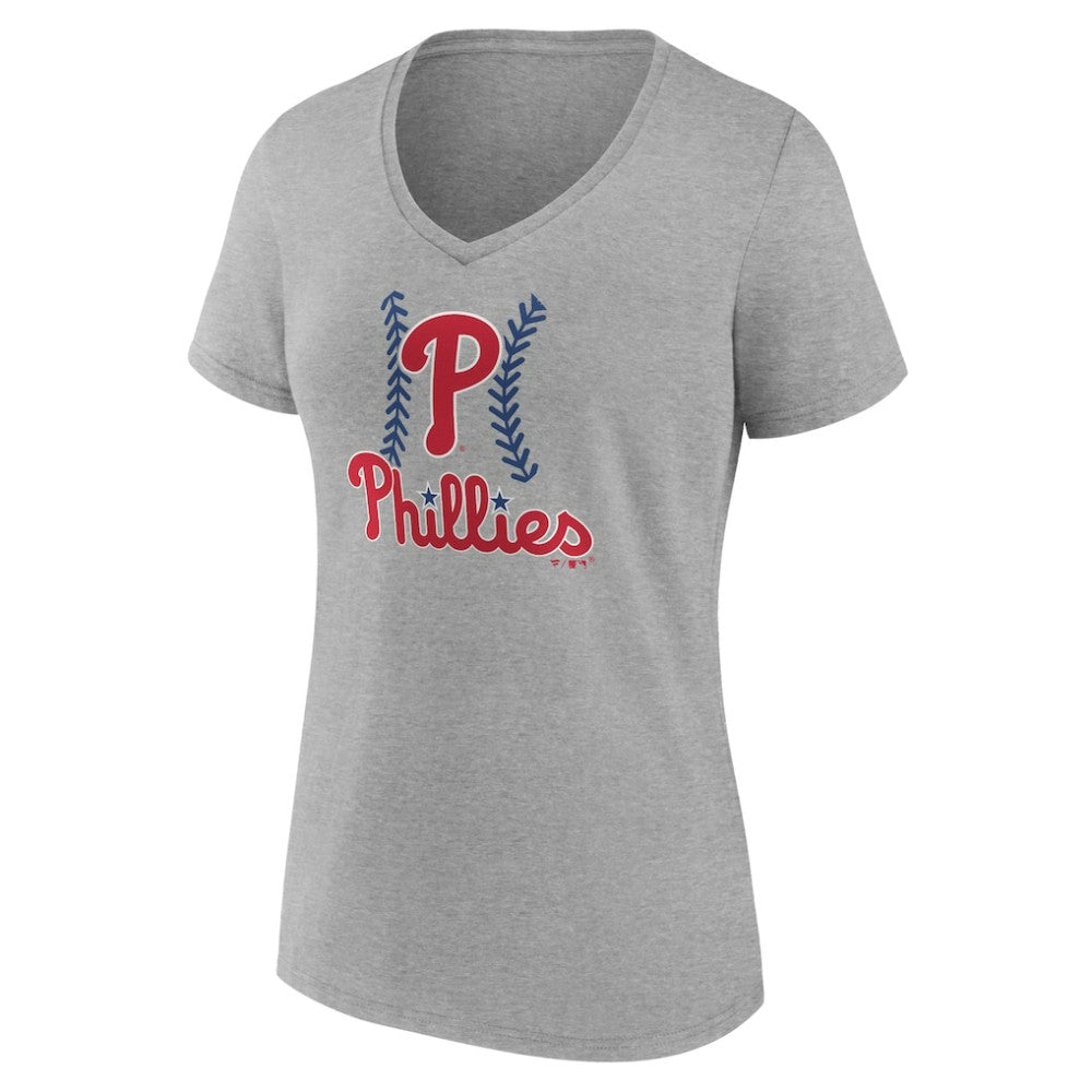 Philadelphia Phillies Women's Personalized Name & Number Fastball V-Neck T-Shirt - Gray T-shirts