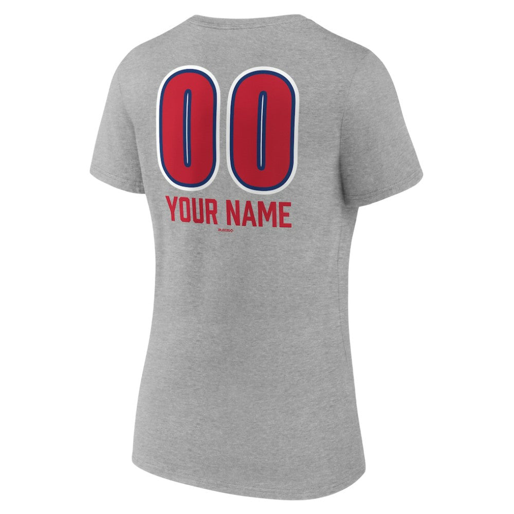 Philadelphia Phillies Women's Personalized Name & Number Fastball V-Neck T-Shirt - Gray T-shirts