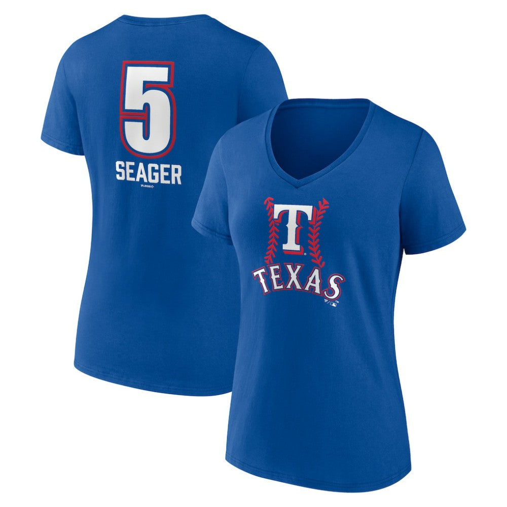 Corey Seager Texas Rangers Women's Fastball Player Name & Number V-Neck T-Shirt - Royal T-shirts