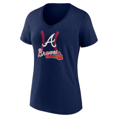 Austin Riley Atlanta Braves Women's Fastball Player Name & Number V-Neck T-Shirt - Navy T-shirts