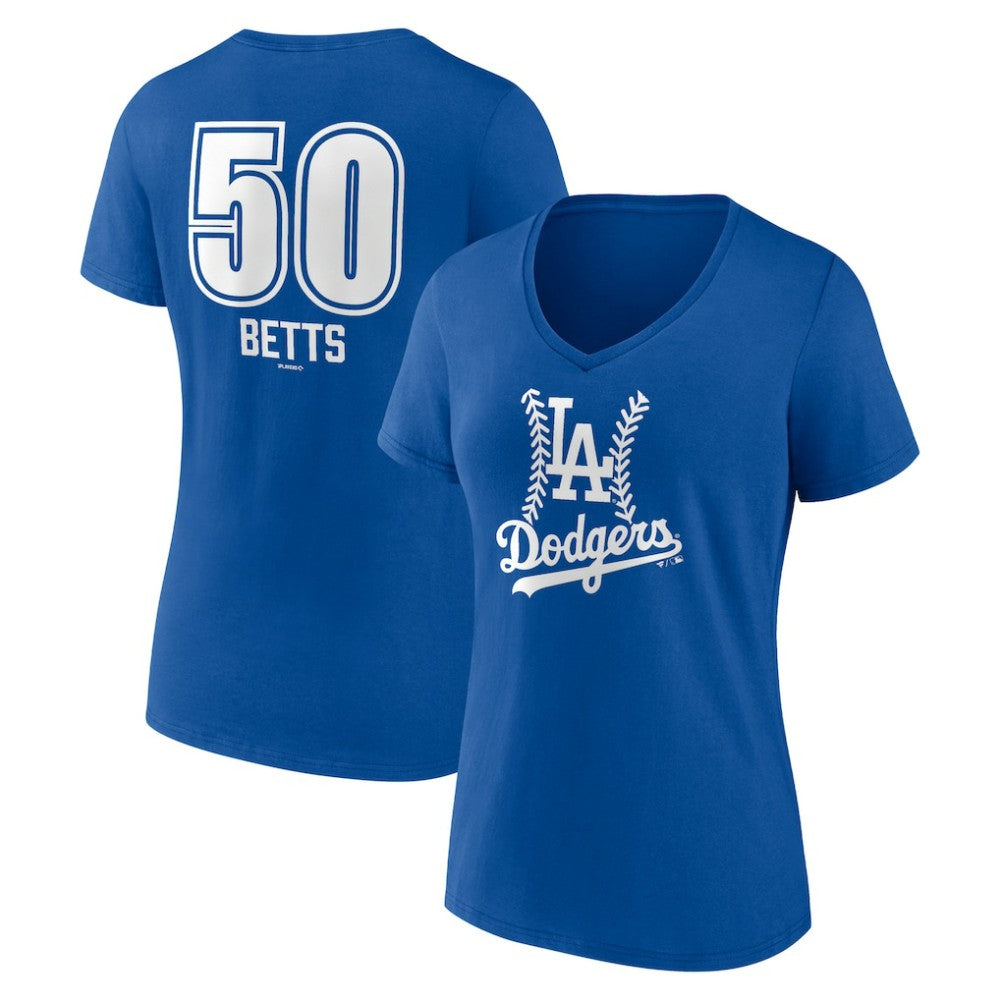 Mookie Betts Los Angeles Dodgers Women's Fastball Player Name & Number V-Neck T-Shirt - Royal T-shirts