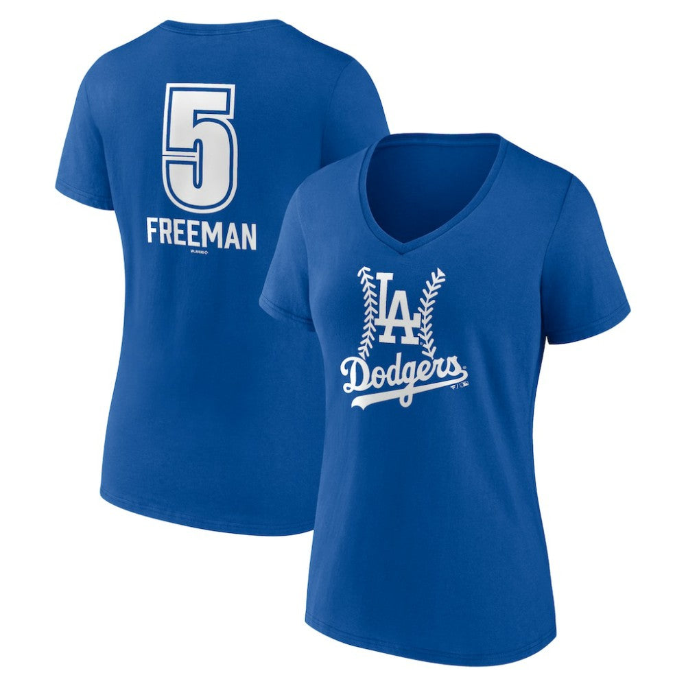 Freddie Freeman Los Angeles Dodgers Women's Fastball Player Name & Number V-Neck T-Shirt - Royal T-shirts