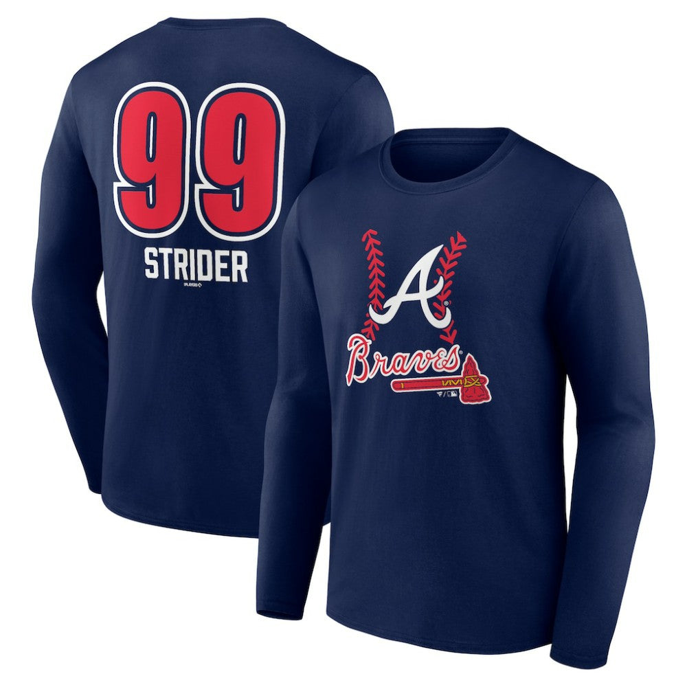 Spencer Strider Atlanta Braves Fastball Player Name & Number Long Sleeve T-Shirt - Navy T-shirts