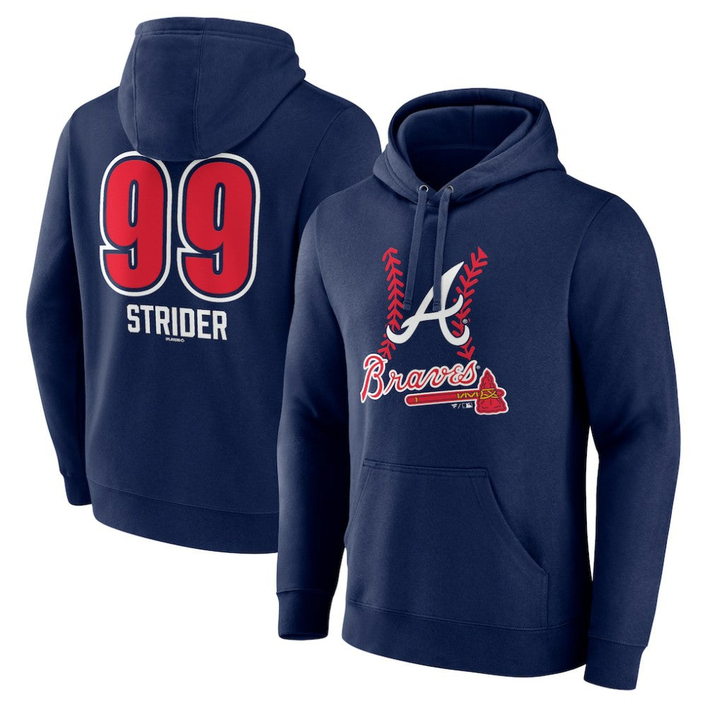 Spencer Strider Atlanta Braves Fastball Player Name & Number Pullover Hoodie - Navy Hoodies
