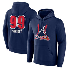 Spencer Strider Atlanta Braves Fastball Player Name & Number Pullover Hoodie - Navy Hoodies