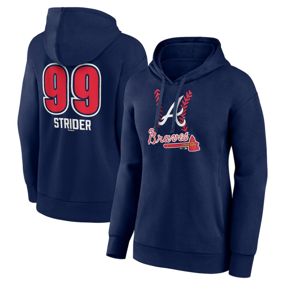 Spencer Strider Atlanta Braves Women's Fastball Player Name & Number Pullover Hoodie - Navy Hoodies