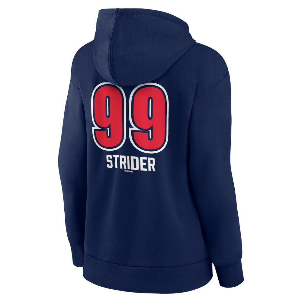Spencer Strider Atlanta Braves Women's Fastball Player Name & Number Pullover Hoodie - Navy Hoodies