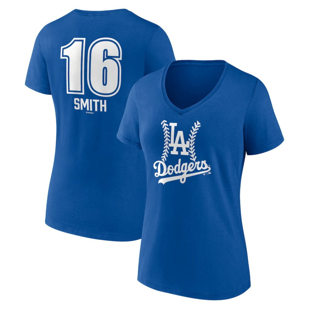 Will Smith Los Angeles Dodgers Women's Fastball Player Name & Number V-Neck T-Shirt - Royal T-shirts
