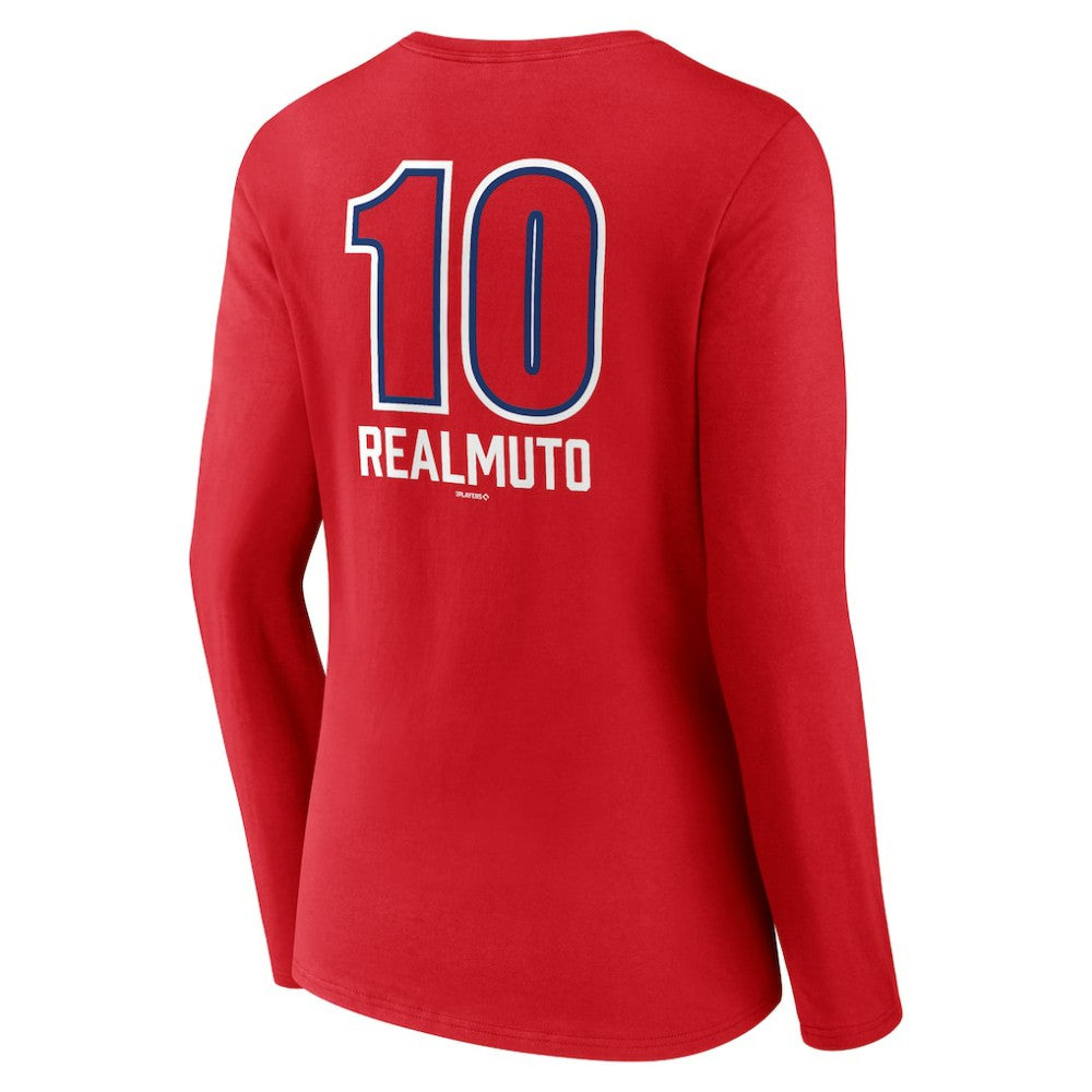 J.T. Realmuto Philadelphia Phillies Women's Fastball Player Name & Number Long Sleeve V-Neck T-Shirt - Red T-shirts
