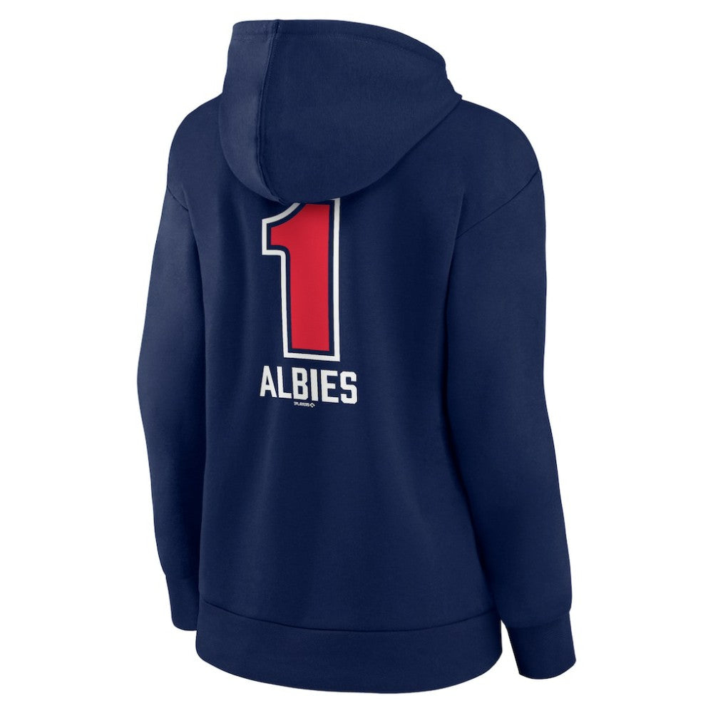 Ozzie Albies Atlanta Braves Women's Fastball Player Name & Number Pullover Hoodie - Navy Hoodies