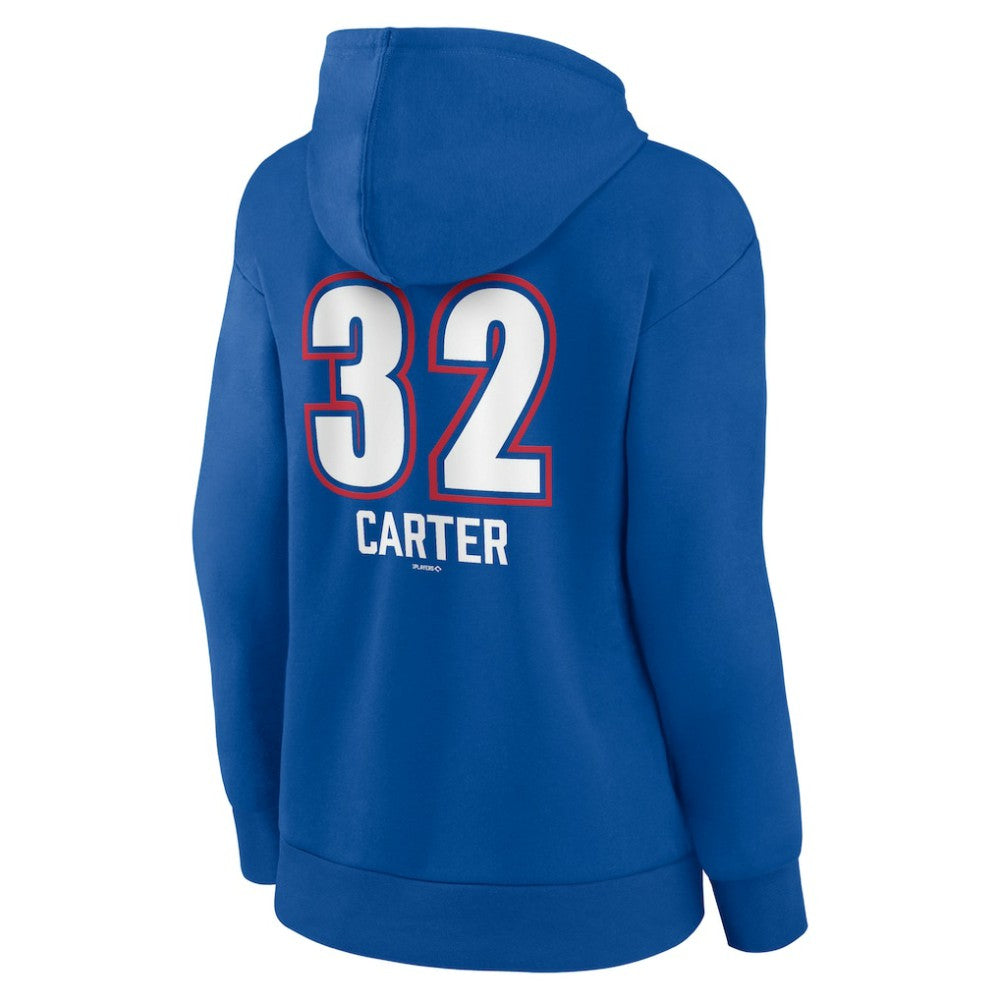 Evan Carter Texas Rangers Women's Fastball Player Name & Number Pullover Hoodie - Royal Hoodies