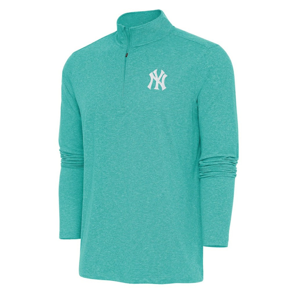 New York Yankees Antigua Hunk Quarter-Zip Top - Heather Aqua Tops
