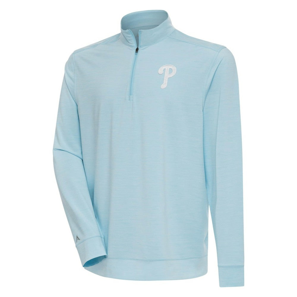 Philadelphia Phillies Antigua Bright Quarter-Zip Pullover Top - Powder Blue Pullover