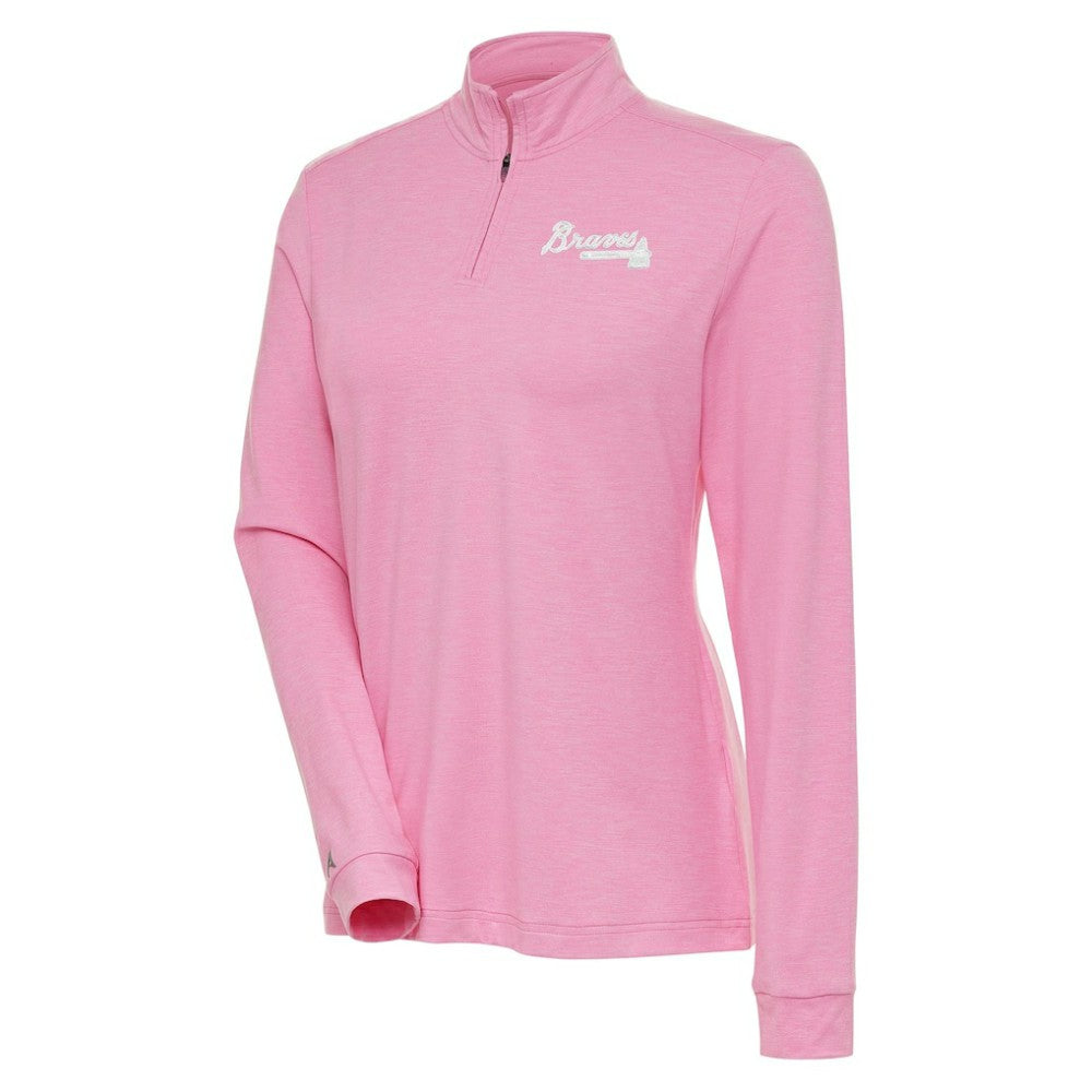 Atlanta Braves Antigua Women's Mentor Quarter-Zip Pullover Top - Pink Pullover