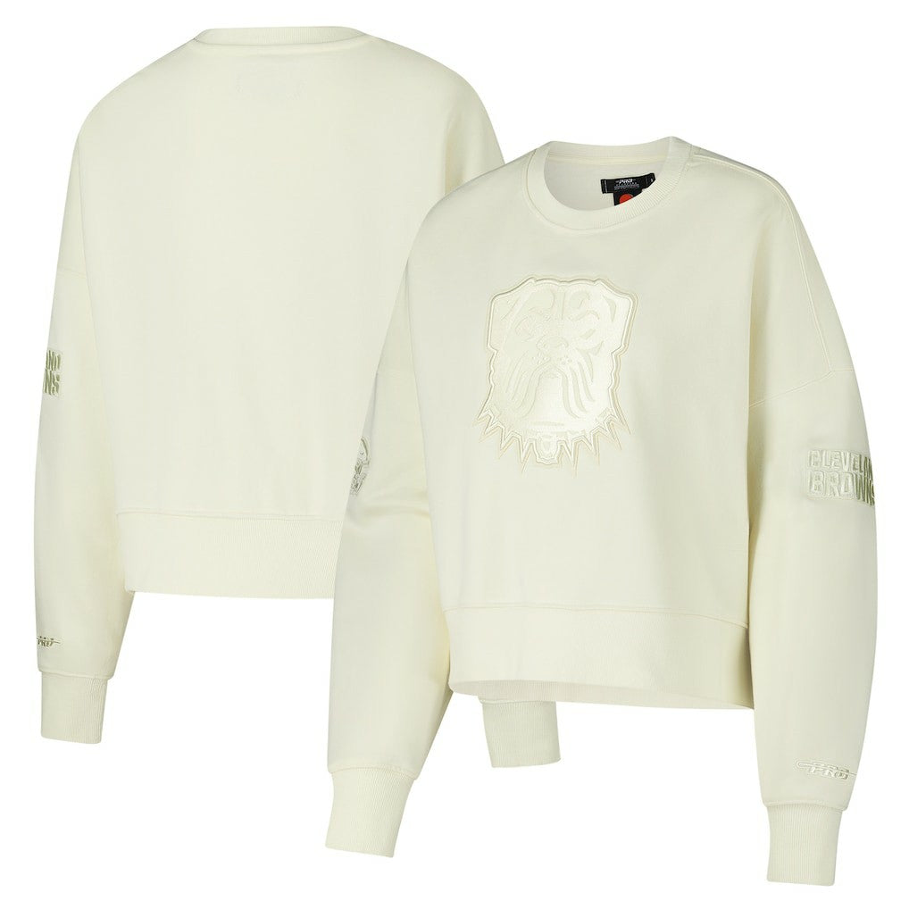 Cleveland Browns Pro Standard Triple Tonal Cropped Fleece Pullover Sweatshirt - Cream Pullover