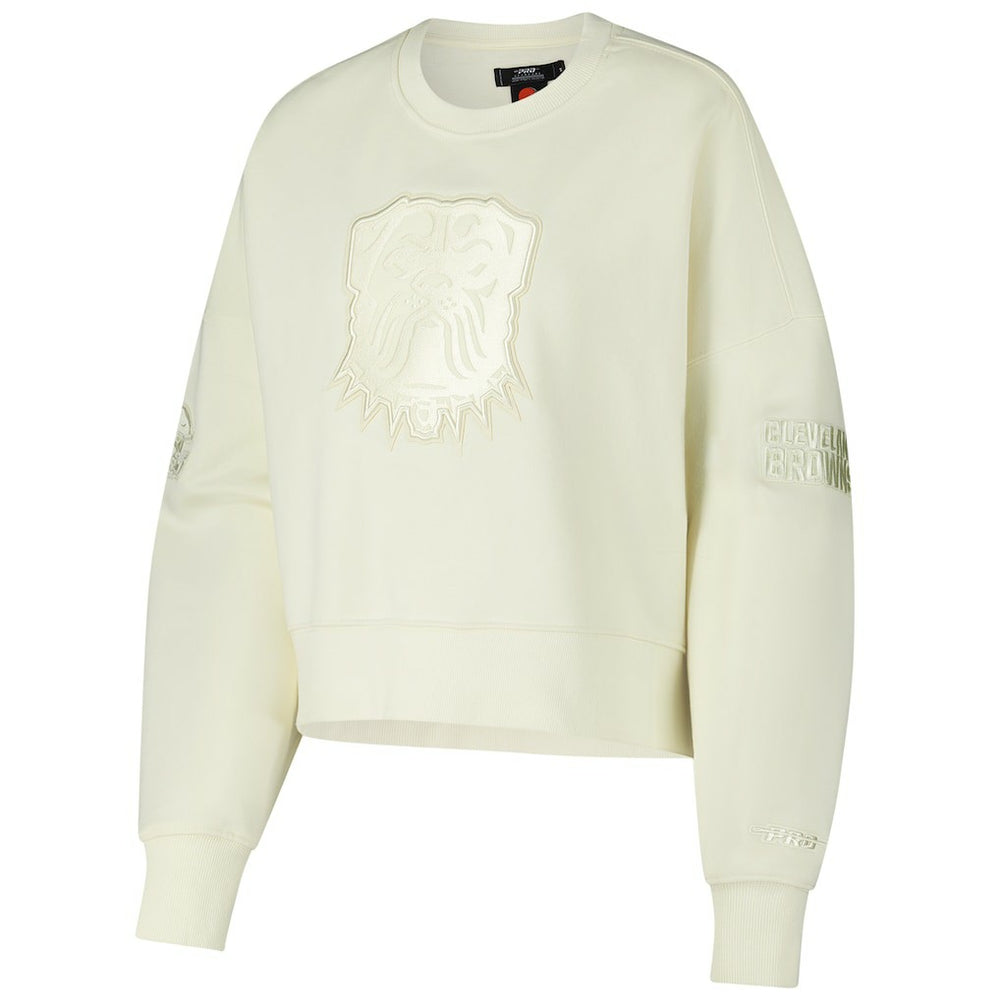 Cleveland Browns Pro Standard Triple Tonal Cropped Fleece Pullover Sweatshirt - Cream Pullover
