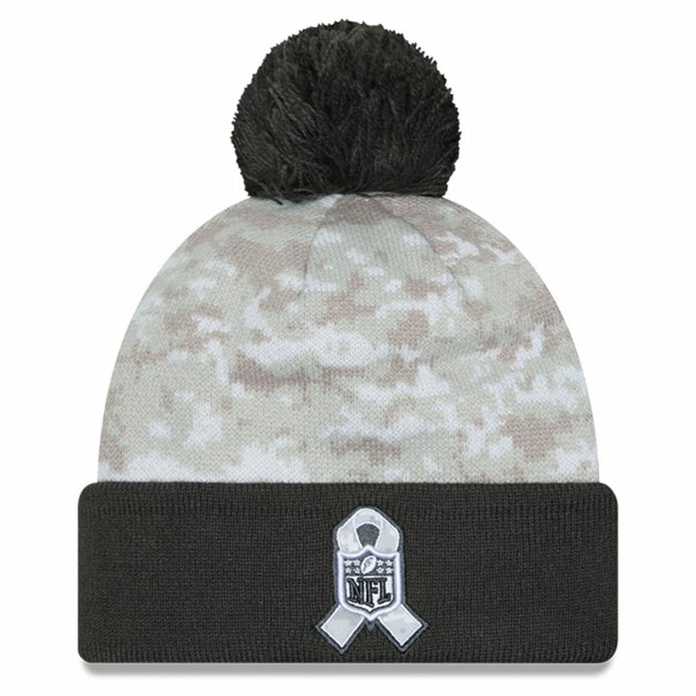 Las Vegas Raiders New Era 2024 Salute To Service Digital Camo Cuffed Knit Hat with Pom - White/Graphite Hats