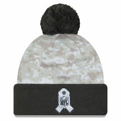Las Vegas Raiders New Era 2024 Salute To Service Digital Camo Cuffed Knit Hat with Pom - White/Graphite Hats