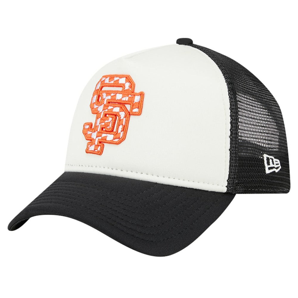 San Francisco Giants New Era Checkered Flag A-Frame Trucker 9FORTY Adjustable Hat - White/Black Hats