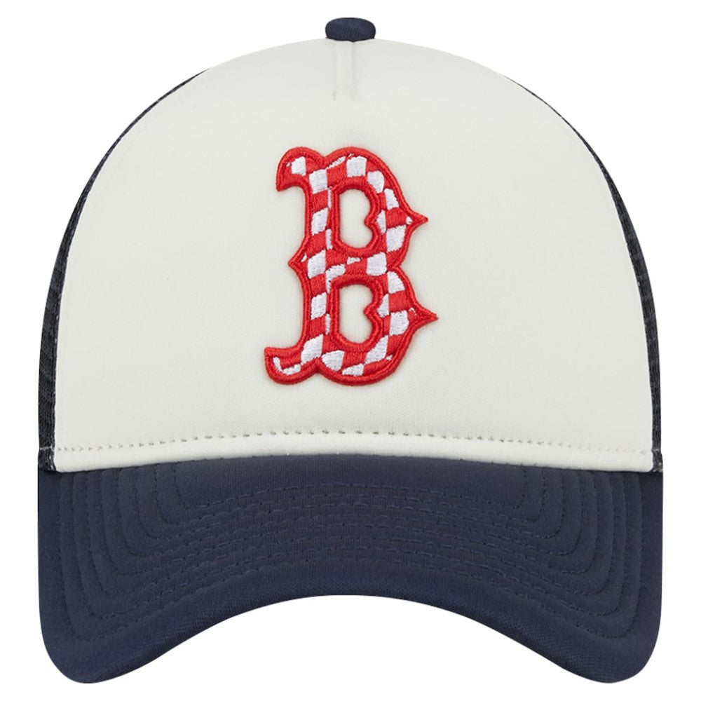 Boston Red Sox New Era Checkered Flag A-Frame Trucker 9FORTY Adjustable Hat - White/Navy Hats