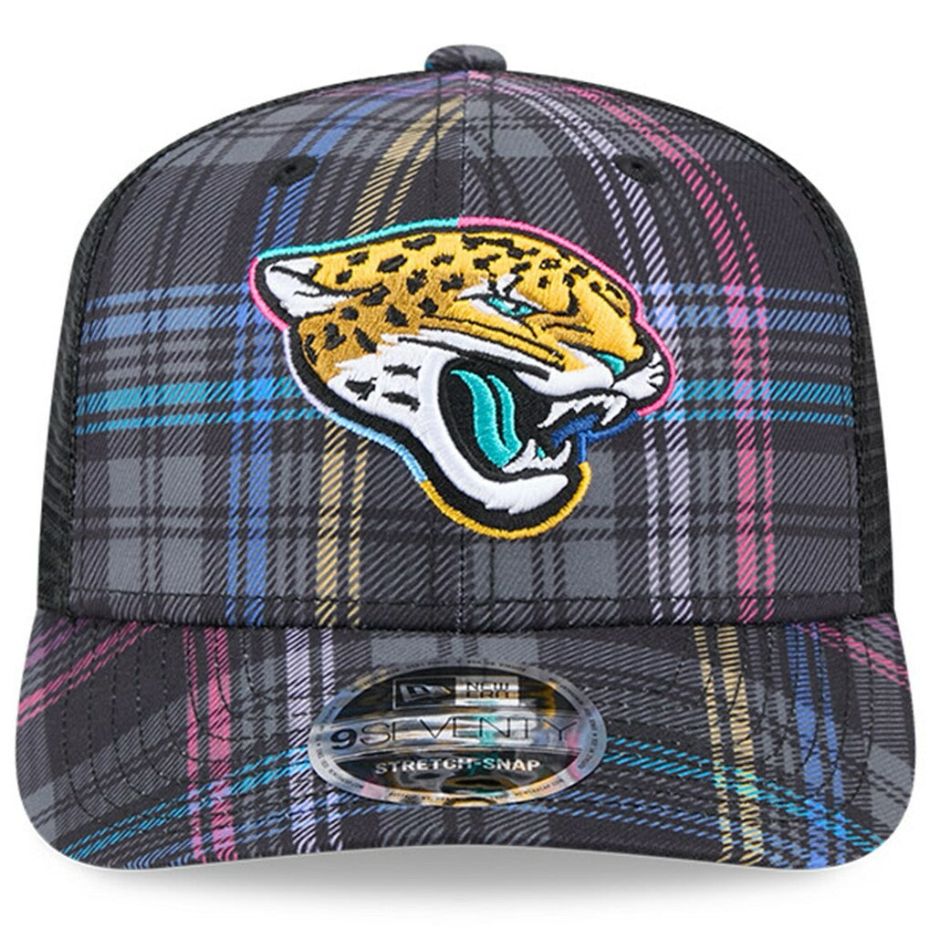 Jacksonville Jaguars New Era 2024 NFL Crucial Catch Plaid 9SEVENTY Trucker Snapback Hat - Black Hats