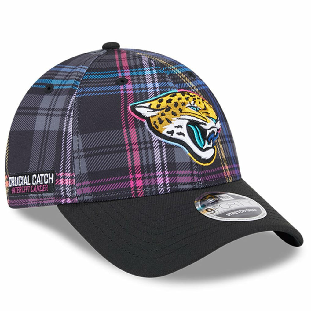 Jacksonville Jaguars New Era 2024 NFL Crucial Catch Plaid 9FORTY Adjustable Hat - Black Hats